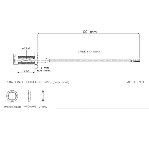 MHF4 to SMA-Female BLK 100mm 0.81mm cable M2MAC-MHF4-10-SFP