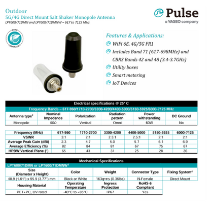 LPT600_71DNM 5G "salt shaker" Permanent Mount Antenna